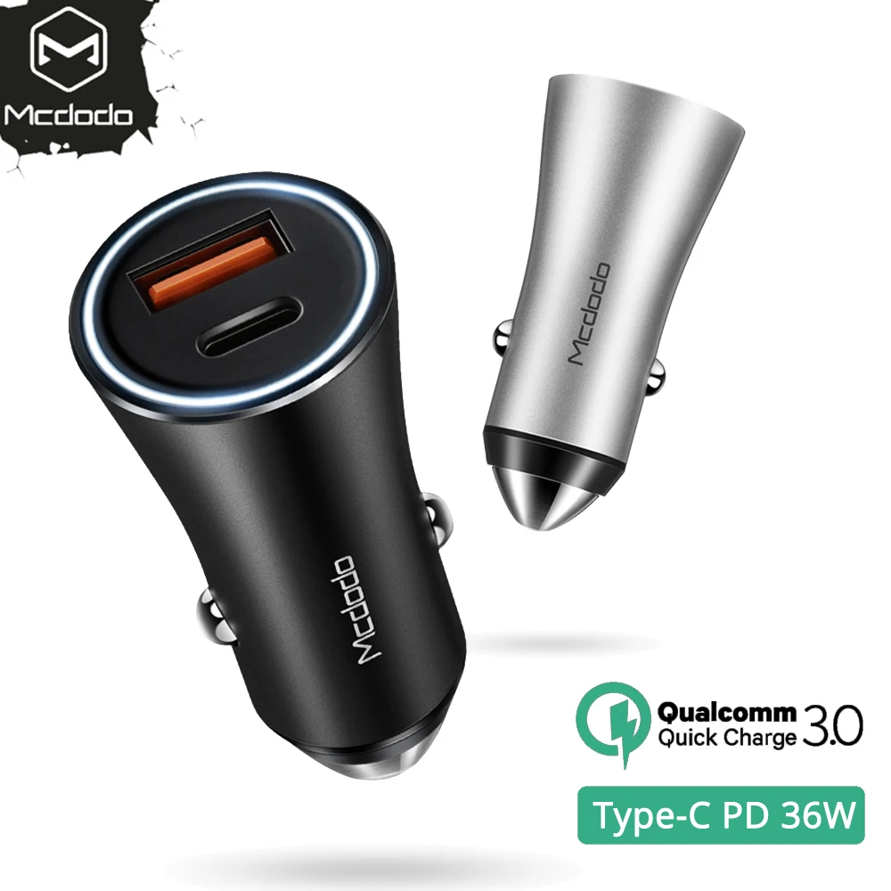 

Mcdodo USB Car Charger LED Light 36W USB QC 3.0 And Type C PD Fast Charger for iPhone X 8 7 Car Phone Charger for Samsung Xiaomi