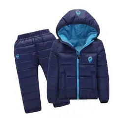 Детский зимний комбинезон, осенне-зимние Пуховые хлопковые пальто, куртки, штаны, комплект одежды для маленьких мальчиков и девочек