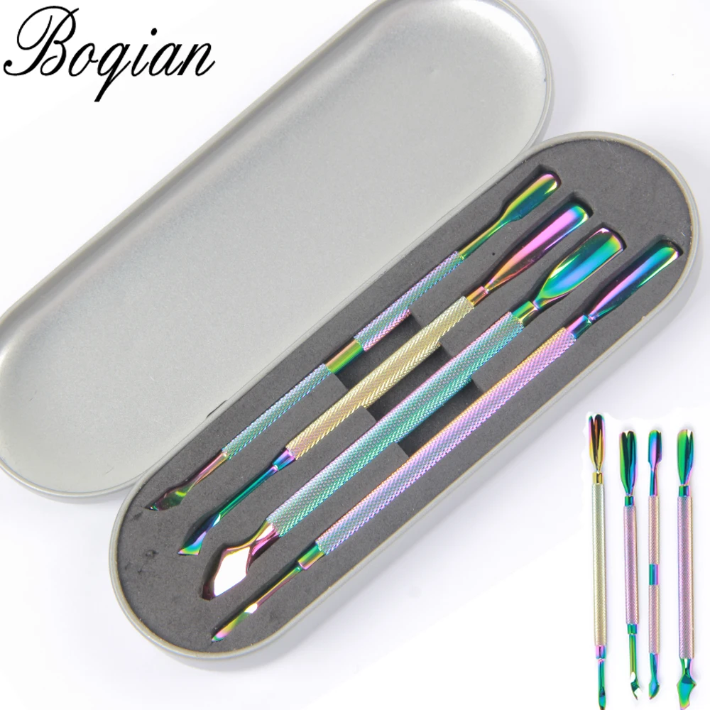 

BQAN 1set Chameleon Double Sided Nail Cuticle Pusher Rainbow Dead Skin Remover Stainless Steel Anti Skid Manicure Nail Tool