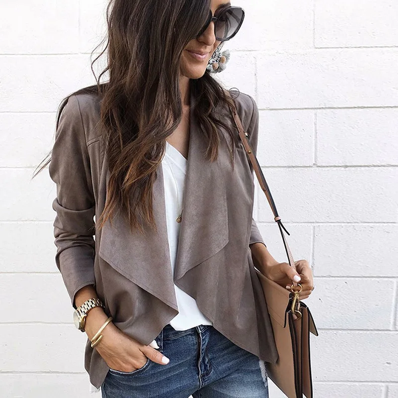 

Erregina Autumn Women Outwear Long Sleeve Open Front Short Asymmetric Cardigan Work Office Coat Irregular Suit Jacket