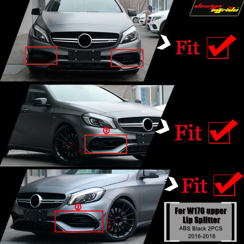 2 шт спортивный передний верхний разделитель для губ ABS черный подходит Mercedes Benz A