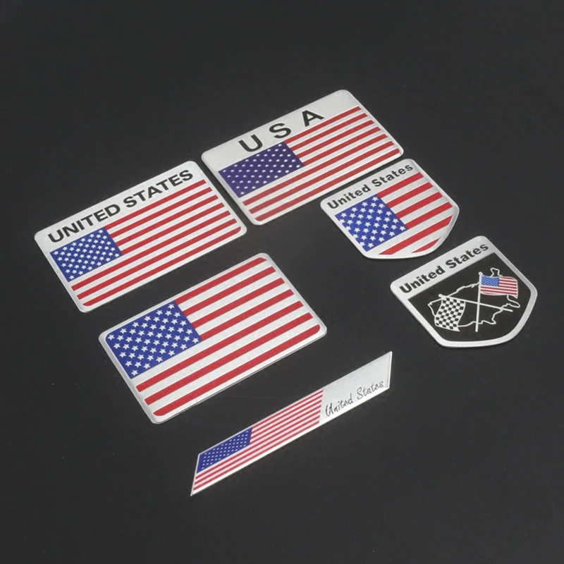 

10PCS USA Flag United States Thin Aluminium Label Emblem Chrome Car Styling Sticker Long Square Shield for Ford Buick Land Rover