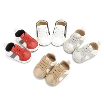 

First Walker Casual Sports Shoes Soft Bottom Baby Boy Shoes Baby Shoes Newborn PU Leather Face Color Elastic Band