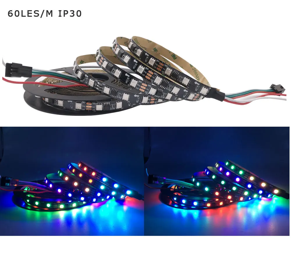 1 м 2 м 3 м 4 м 5 м WS2811 5050 SMD RGB светодиодные ленты адресуемый 30/48/60 светодиодов/m чёрно-белые печатные платы 1 Ic Управление 3 светодиода DC12V