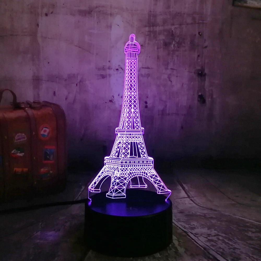 Любовь романтическая Франция Париж Эйфелева башня RGB 3D ночной Светильник USB светодиодный настольная лампа 7 цветов меняющиеся влюбленные Милые Подружки подарок