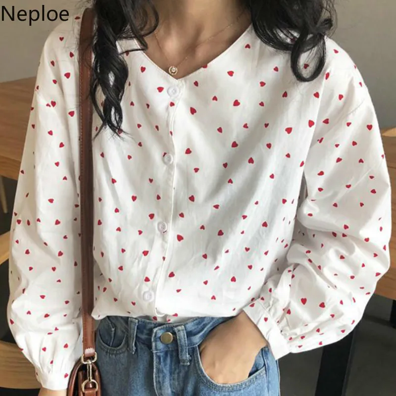 Neploe Harajuku с принтом сердца Весна 2019 женские Топы Новая мода однобортный Blusa