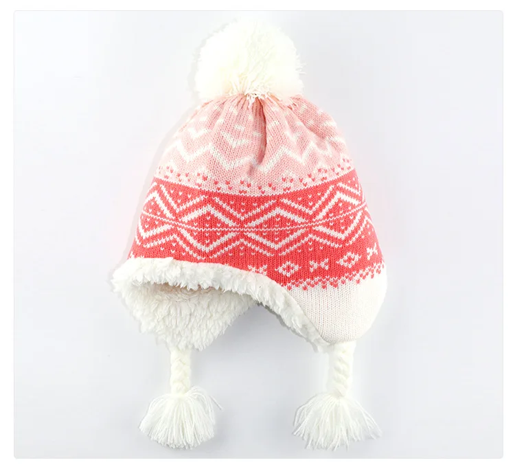 Детская зимняя шапка, утолщенная теплая детская трикотажная шапка с принтом ушей, шапки для девочек и мальчиков, Рождественская белая шапка, детская шапка с помпоном