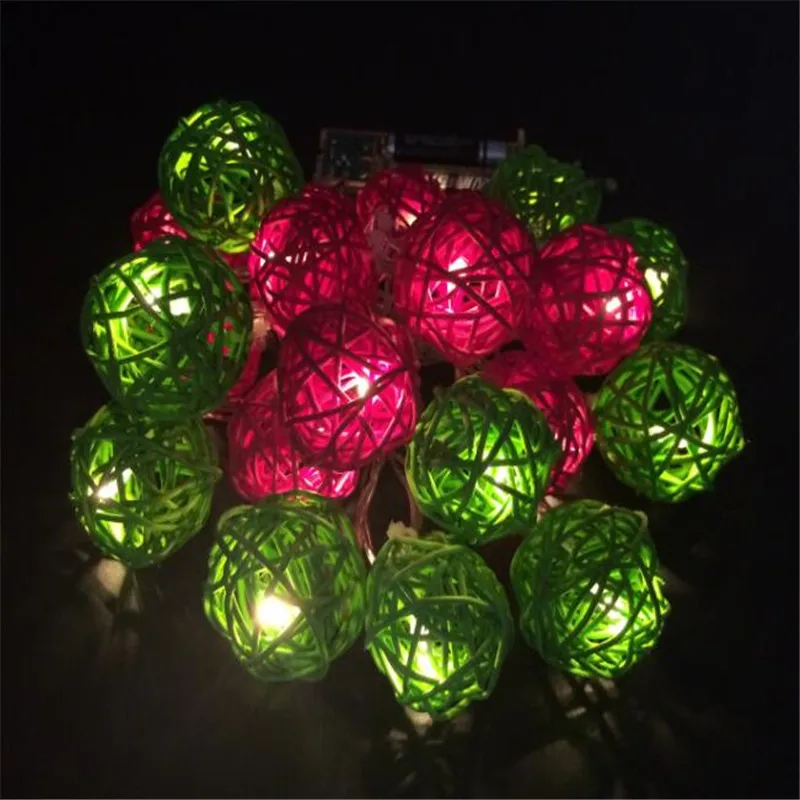 1 5 м 10LED красный зеленый ротанговый шар гирлянда сказочные огни для рождества