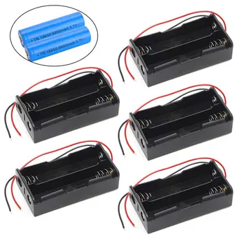 

5 Pcs 2x18650 3.7V Rechargeable Battery Clip Holder Box Case With Wire Lead