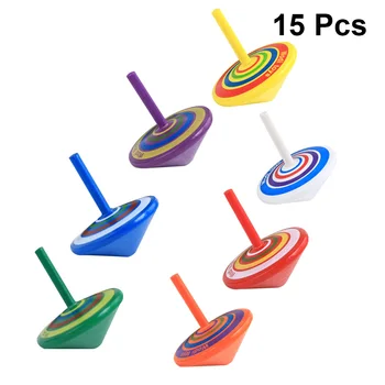 

15pcs Spinning Tops Funny Wooden Craft Gift Gyro Toy Peg-top Decompression Toy for Kids