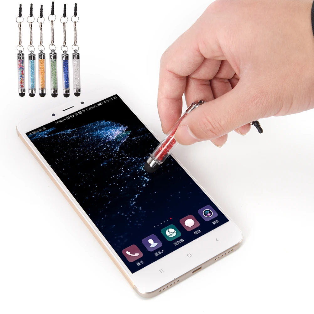 

2 in 1 Diamond Crystal Stylus Touch Screen Pen Stylus phone Dust Plug Cap For iPhone 6 6s Tablet xiaomi mi5 Android Phones