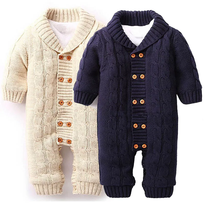 

Newborn Baby Rompers Baby Clothes Long Sleeve Girl And Boy Winter Hooded Knitting Christmas Thicken Clothing Set Outwear D4