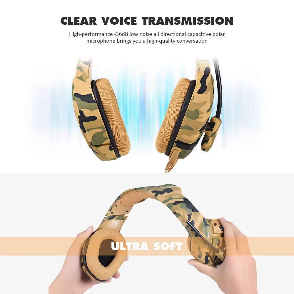 ONIKUMA K1 Stereo Gaming Headset 2.2m Cable Camouflage Appearance Bass Over-ear Headphones with Mic for Computer Game