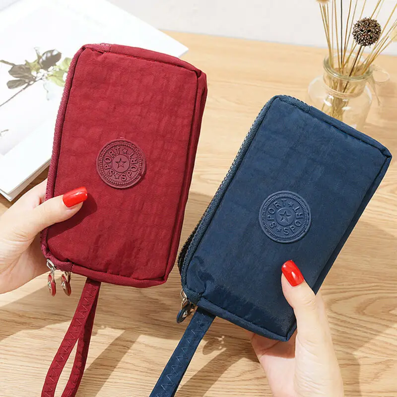

Women Solid 3 Layer Canvas Coin Purse Card Zipper Wallet Holder Phone Bag Gift