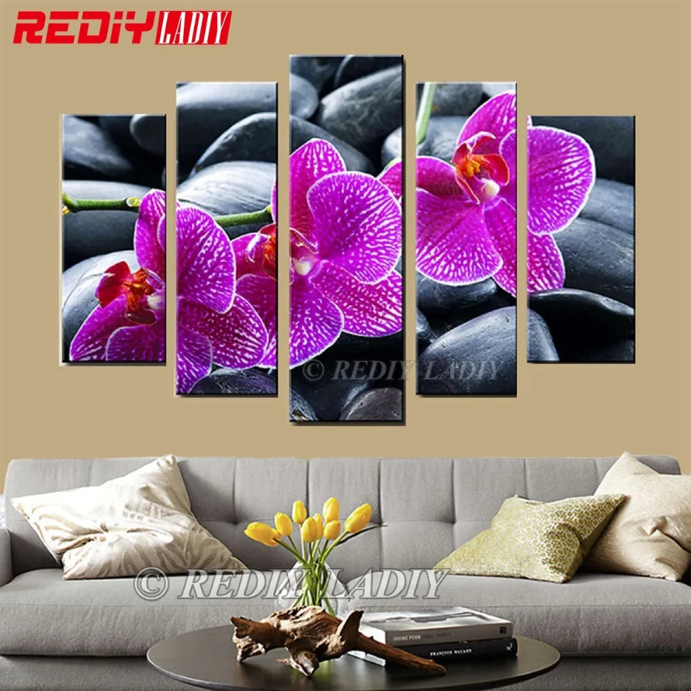

DIY Diamond Painting Triptych Diamond Embroidery Orchid Stone 5 Panels Modular Picture Wall Art Rhinestones Cross Stitch Crafts