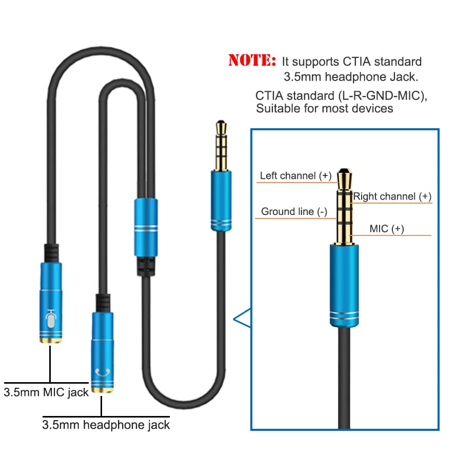 20pcs Gold Plated 3 5mm Jack Headphone Mic Audio Splitter Aux Extension Adapter Cable Cord for Computer PC Microphone laptop