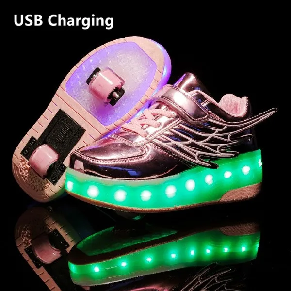 Heelies USB зарядка светодиодный Красочные Дети Мода кроссовки с два колеса роликовые коньки обувь для мальчиков и девочек синий - Цвет: CD03 Pink