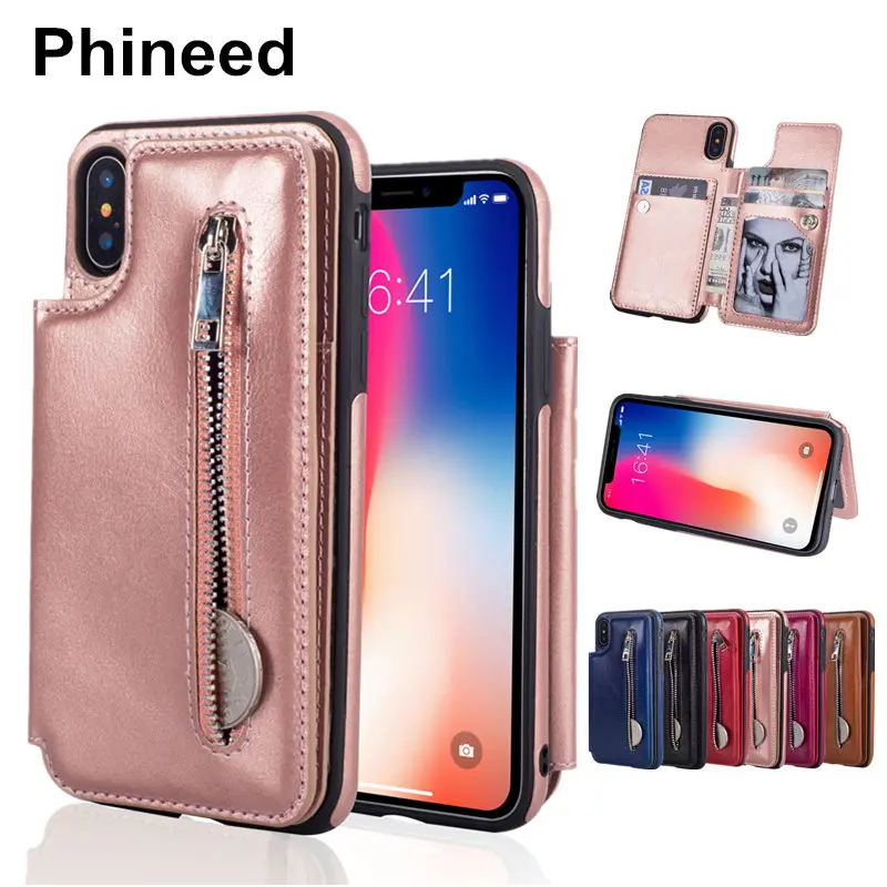 

Luxury Wallet Cover Case for Iphone X 6 6s 7 8 Plus PU Leather Kickstand Business Capa Coque With Card Pocket Zipper storage bag