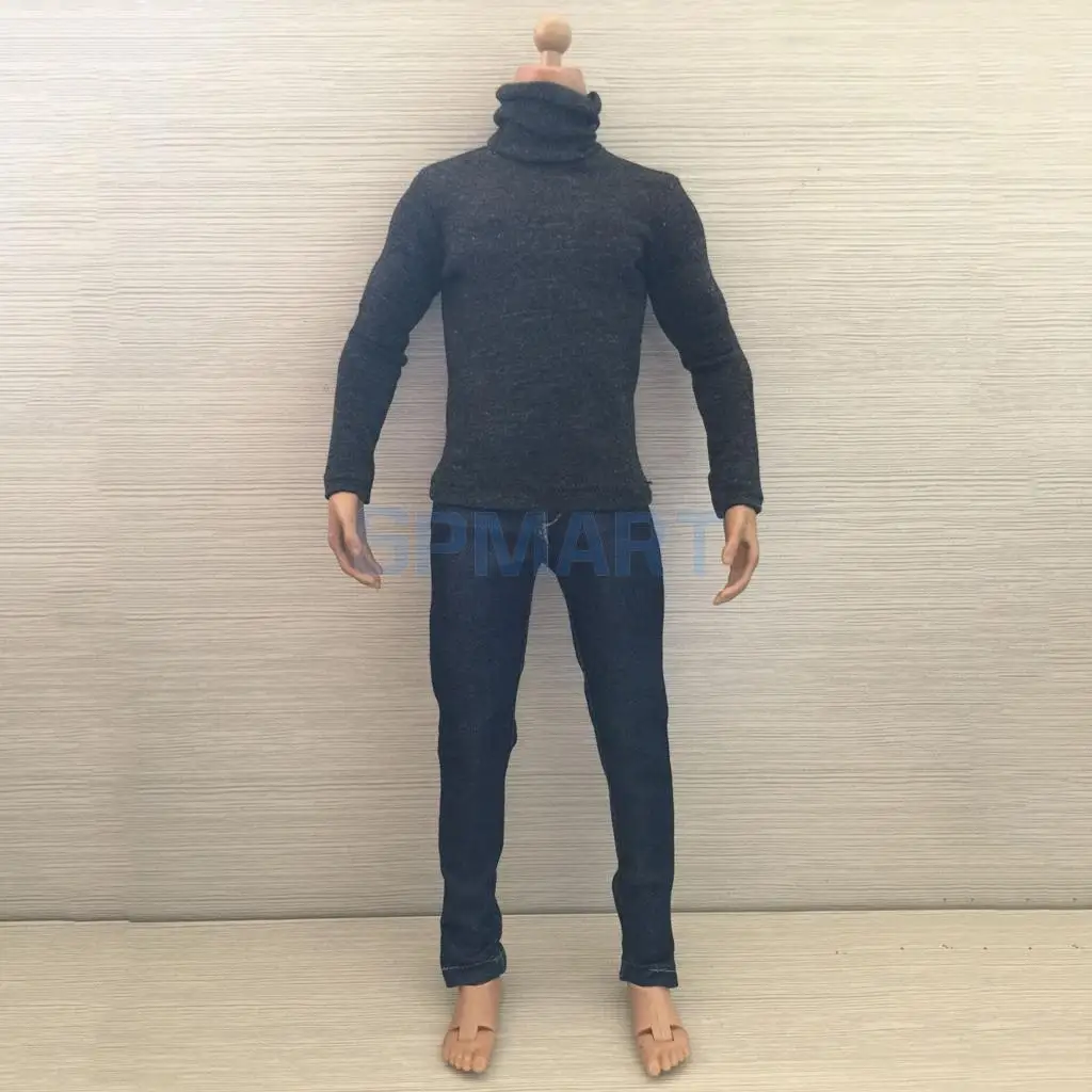

1/6 Scale Mens Long Sleeve Turtle Polo Neck T-shirt & Jeans Set for 12'' Male Action Figure
