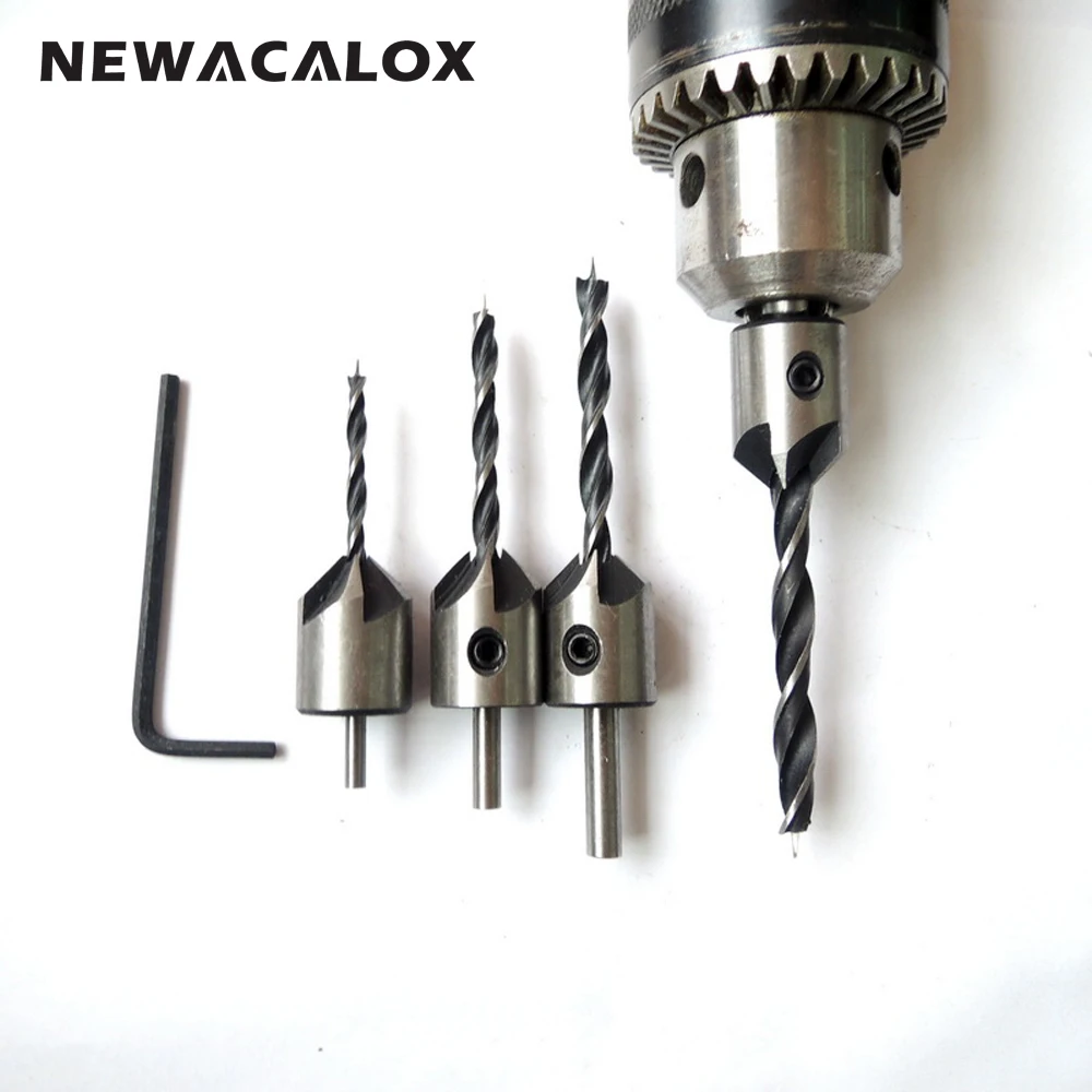 NEWACALOX 4PC Wood Countersink Drill Bit Set Woodworking Electric