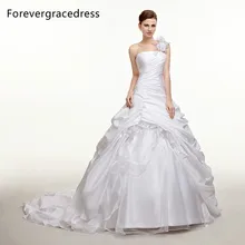Forevergracedress Modest Long Wedding Dress Taffeta One Shoulder Handmade Flower Long Backless Bridal Gown Plus Size Custom Made