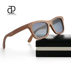 FEIDU брендовая с деревянной квадратной поляризационные солнцезащитные очки для женщин для мужчин, с зеркальным покрытием солнцезащитные