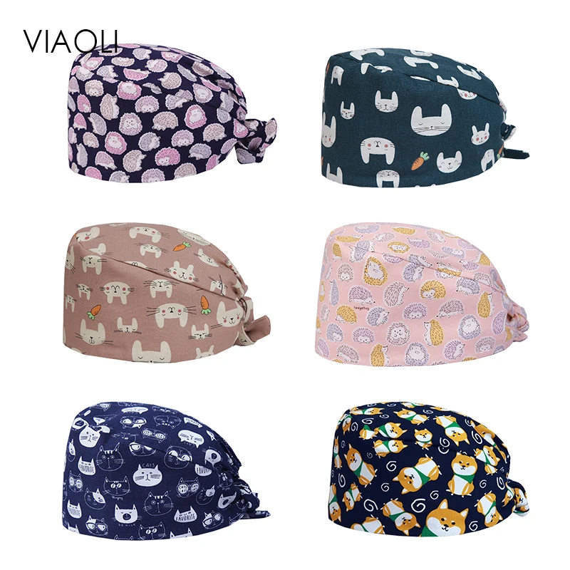 

New Hospital dental clinic Pediatrician cute cotton medical cap surgical cap feather pattern medical accessories unisex durags