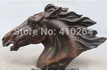 

10" Chinese Bronze Folk Feng Shui Zodiac Year Animal Horse Head Statue Sculpture