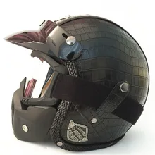Free shipping PU Leather Harley Helmets 3/4 Motorcycle Chopper Bike helmet open face vintage motorcycle helmet with goggle mask