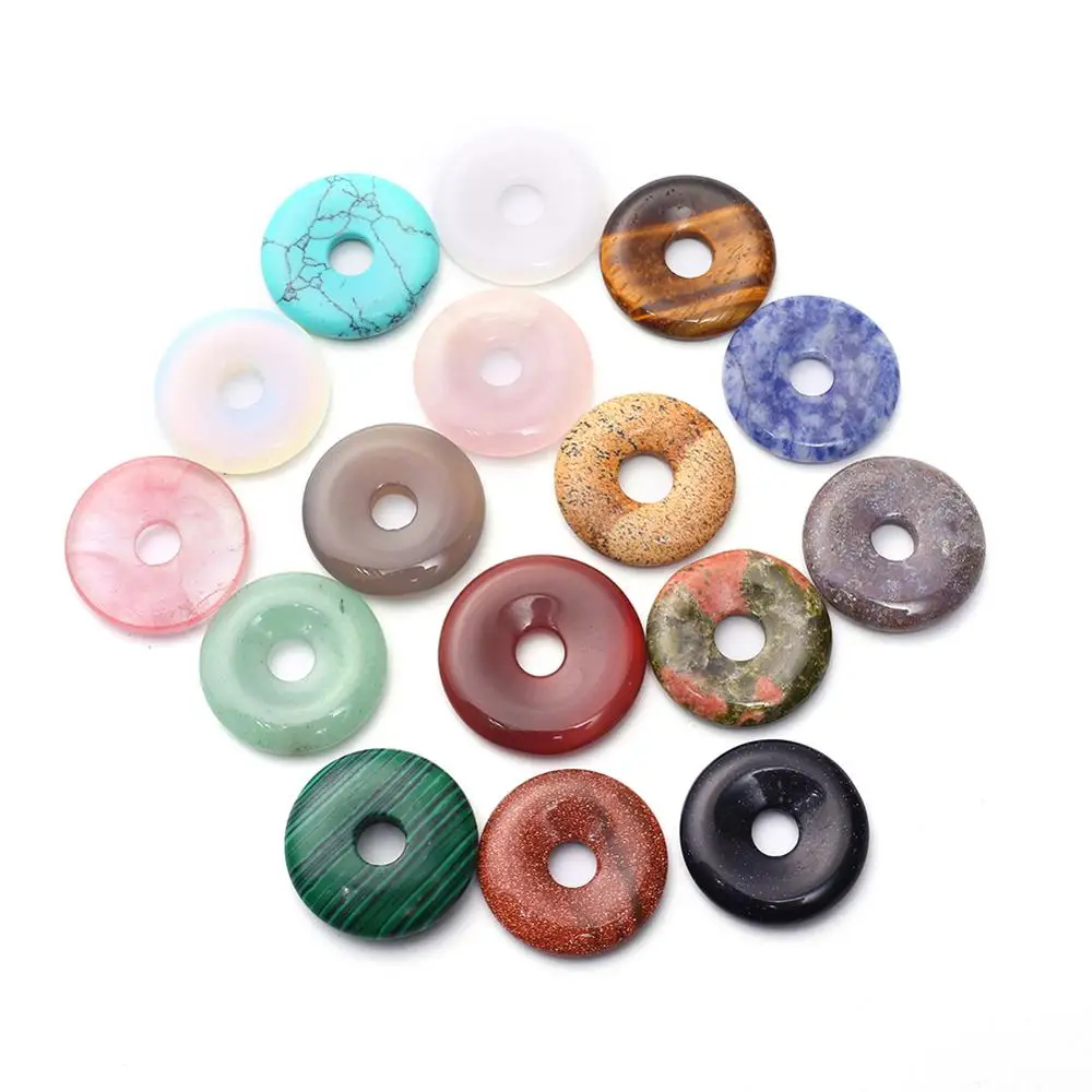 

24pcs Amazonite Natural Stone Agates Crystal Peace Hole Beads Donuts Treat Charms Healing Reiki Pendants for Jewelry Making Free