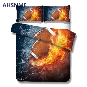 

AHSNME 259x229cm Water and fire collision shock 3D pictures rugby sports quilt cover Flame pattern Bedding US+AU size