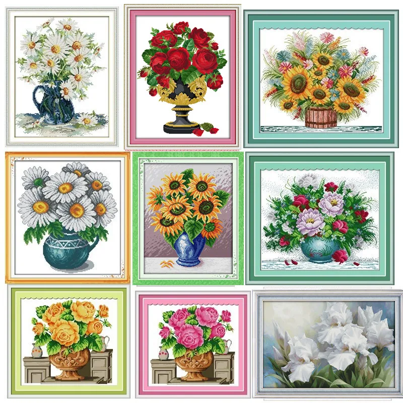 

oneroom Daisy Vase Flower Chinses Embroidery Cross Stitch Kits Pattern Home Decor Counted Print On Canvas DIY Painting