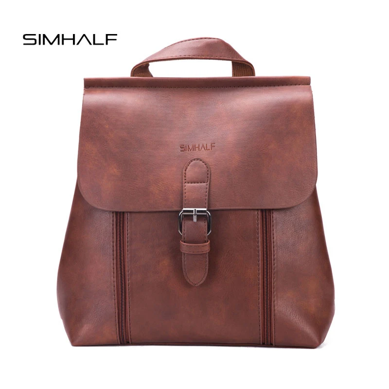 SIMHALF Fashion PU Leather Women Backpack Cover Simple School Bag Fashion High Quality Women Backpacks Girl