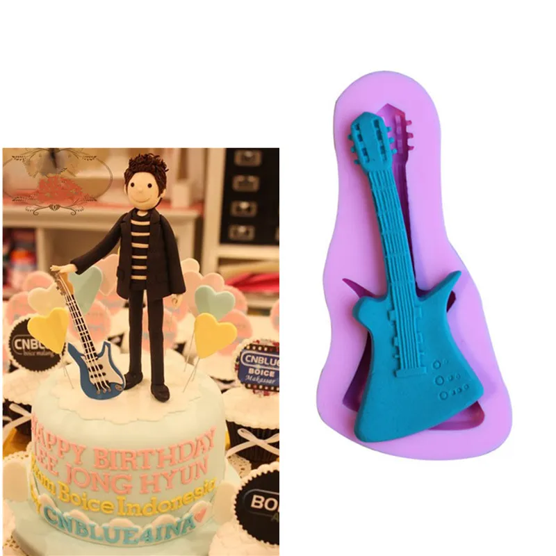 3D формы для выпечки в форме гитары, рельефные формы для торта из жидкого силикона, формы для печенья, печенья, украшения, инструменты для помадки, кухонная посуда DIY C130