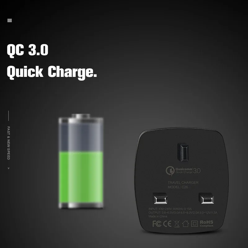 Универсальное сетевое зарядное устройство HOCO QC3.0 с USB портами и вилками стандарта