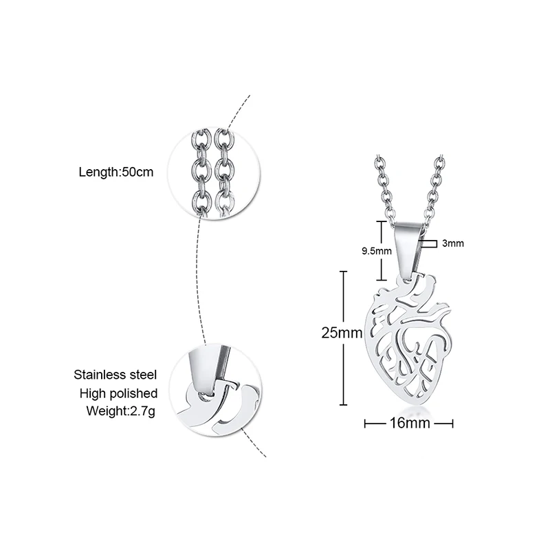 Женское Очаровательное ожерелье серебряное Анатомическое Сердце кулон из нержавеющей стали Анатомия физическая медицинская наука ювелирные изделия