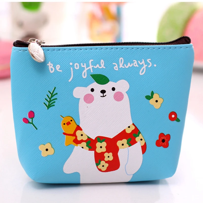 

Fashion Ladies Coin Purse Cute Bear Print Ladies Small Wallet Coin Bags Two Metal Buttons Pocket Coin Bags Major Credit Card Hol