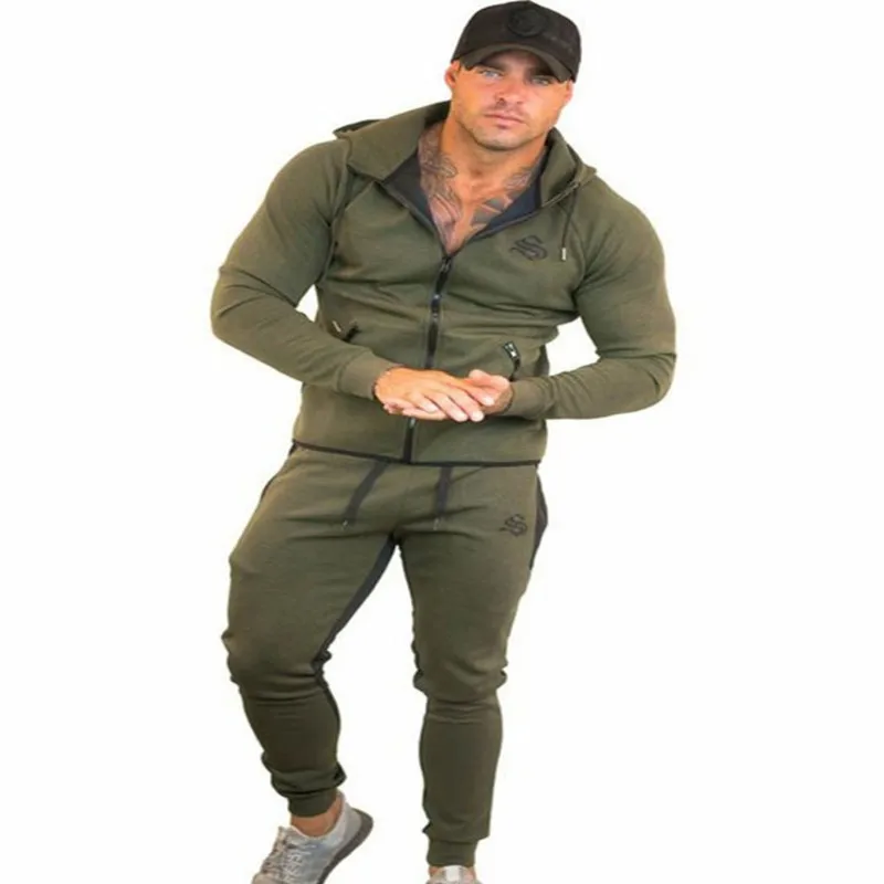 

Sportswear Tracksuits Men Sets Running Gym Tracksuit Fitness Body building Mens Hoodies+Pants Jogger Sport Suit Men Clothing