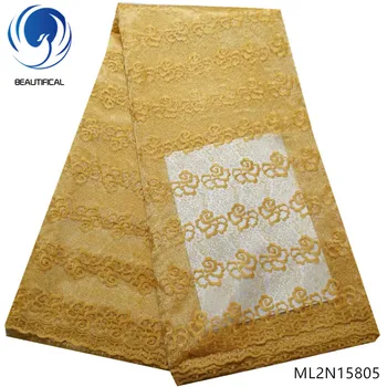 

BEAUTIFICAL gold net lace african french lace fabric cheaper 5 yards tulle french fabric lace ML2N158