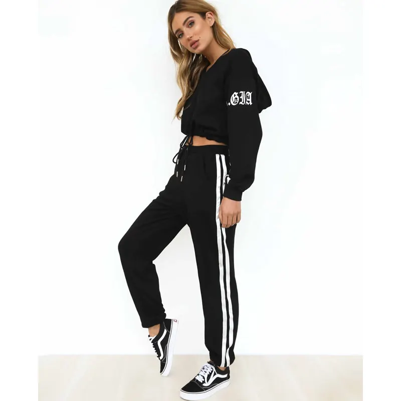Z & P 2019 женские спортивные костюмы комплект из 2 предметов черный укороченный топ