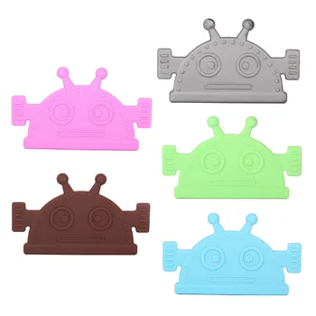 

Safety Baby Robot Shaped Teethers Food Silicone Teething Toys For 0-3 Years Kids Toddler To Help Massage Teeth
