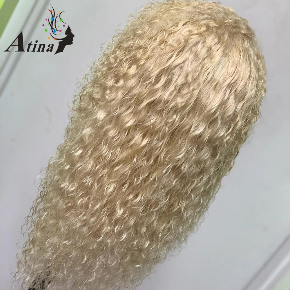  Colored Curly Honey Blonde Omber 613 360 invisible Lace Frontal Human Hair Closure Wig With Baby Ha