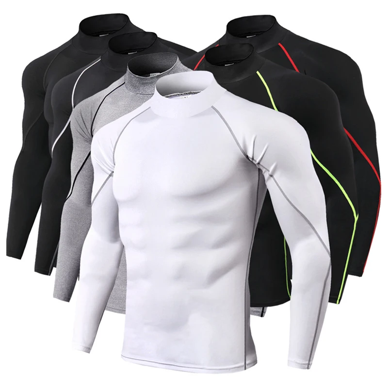 

Rashgard MMA Gym T Shirt Men Crossfit T Shirt Long Sleeve TShirt Men Tee Shirt Homme Stand Collar Shirts For Men Compression Top