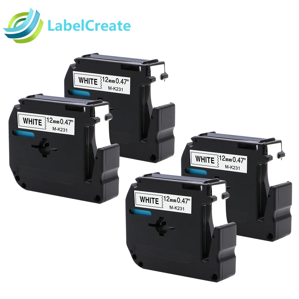4 Pack Compatible Brother P touch M Tape M231 MK231 Black on White