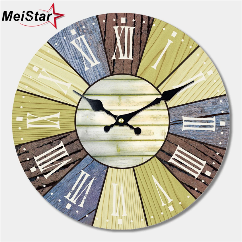 

MEISTAR 2 Patterns Vintage Large Roman Number Wooden Clock Silent Cafe Kitchen Wall Clocks Watches Home Decor Retro Wall Clocks