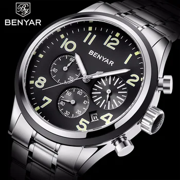 

BENYAR Men's Watch Top Brand Luxury Leather Waterproof Watch Men Relojes Hombre Fashion Business Quartz Clock Sports Watch 2019