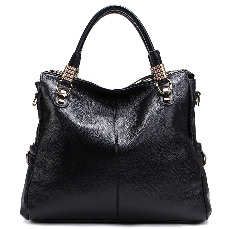 Зима, большая Вместительная женская сумка, натуральная кожа, Женская сумочка, роскошная, известный бренд, дизайнерская, женская сумка через плечо - Цвет: Черный