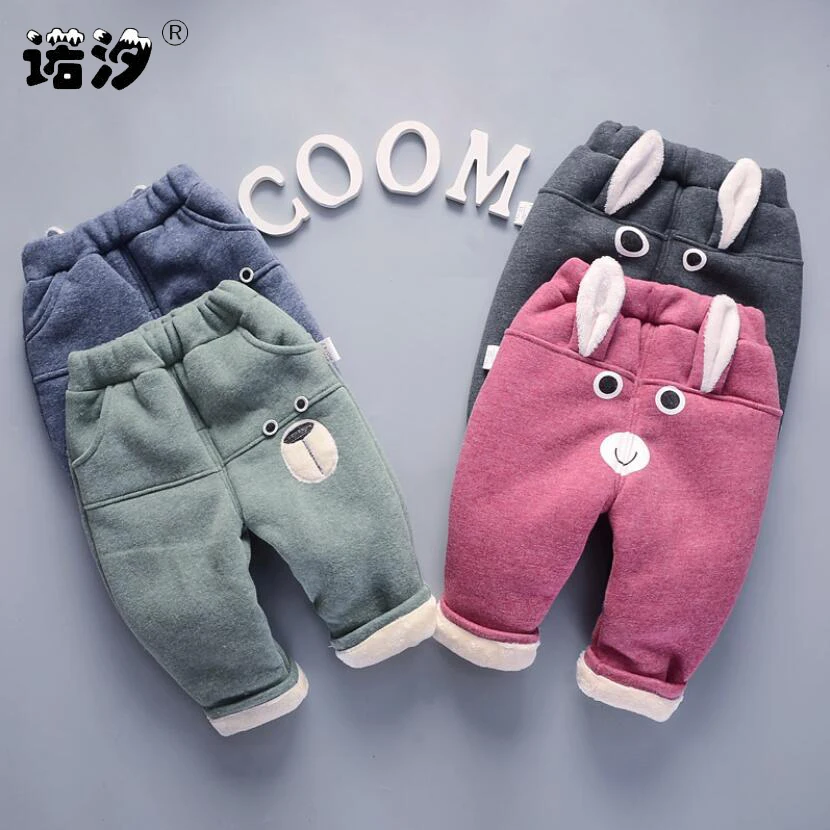 

Baby girls pants boys winter plush trousers kids super warm long pants 1-4Y baby velvet cotton thickening new born cute pants