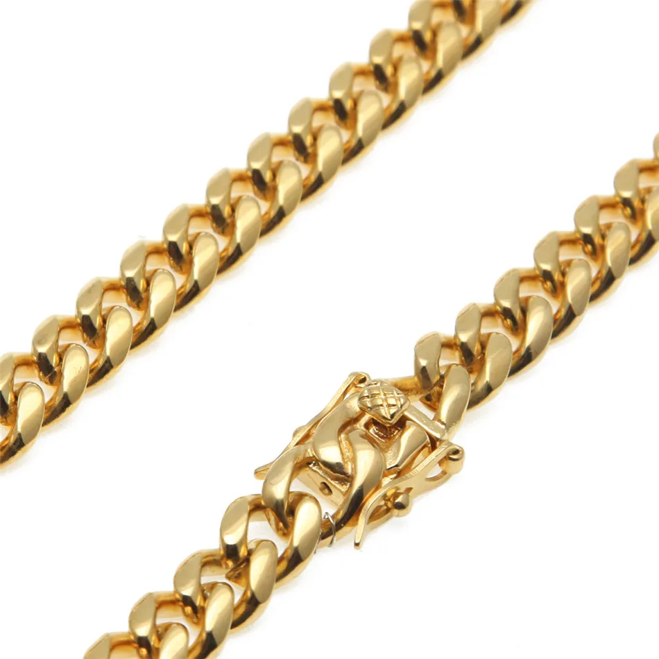 Comprar UWIN 8mm Miami cubano acera enlace Cadena de acero inoxidable de plata de oro de los hombres Hip hop collar Enlace 10mm 12mm 14mm
