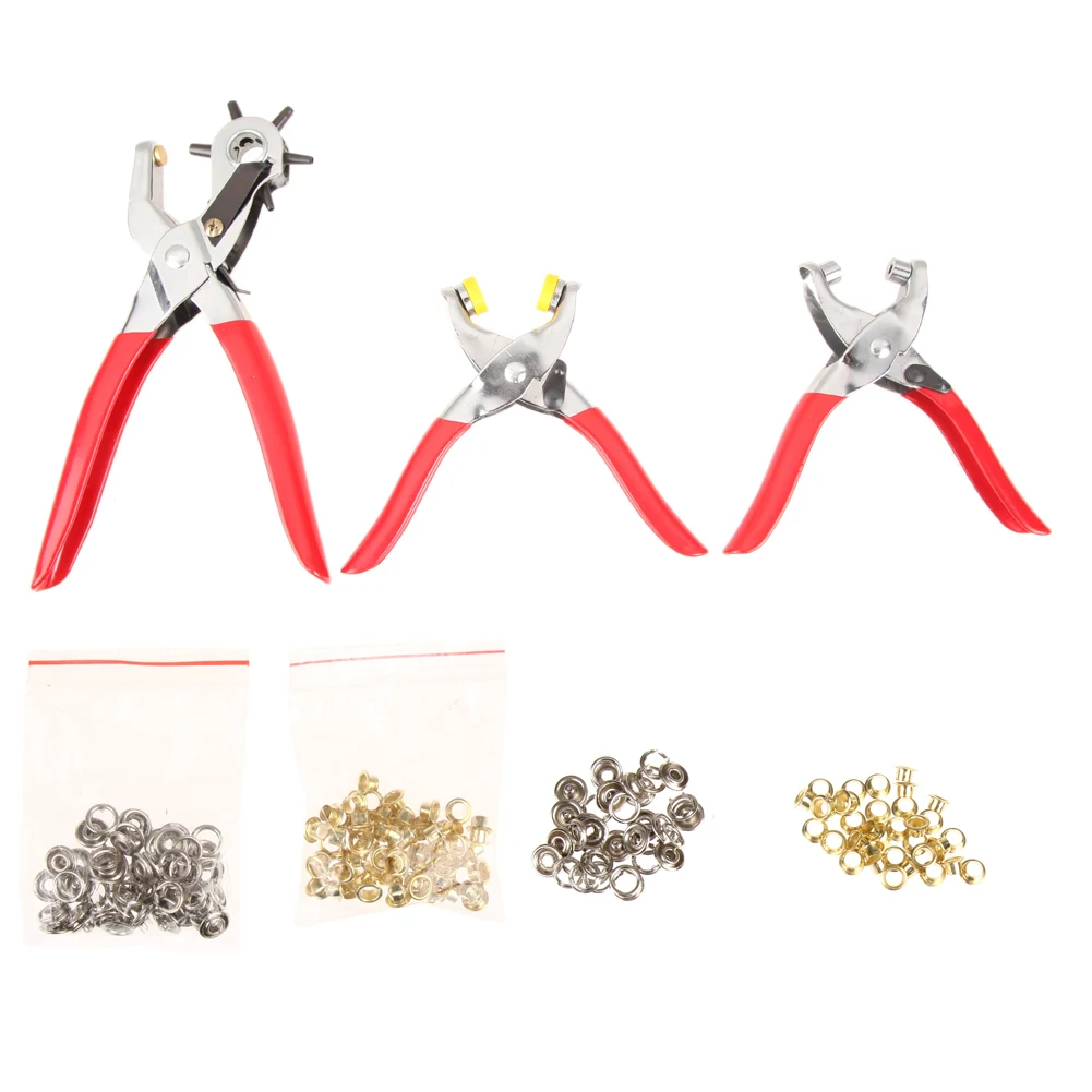 

128pcs Portable Stainless Steel Leather Hole Punch Plier Set Repair Tool Belt Hole Puncher Hand Pliers with Eyelets Grommets
